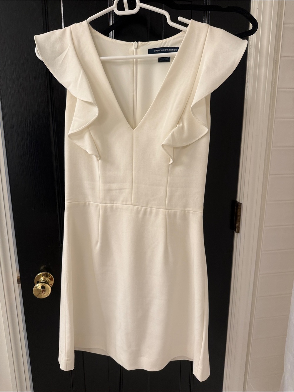 French Connection Cream Ruffle V-Neck Mini Dress